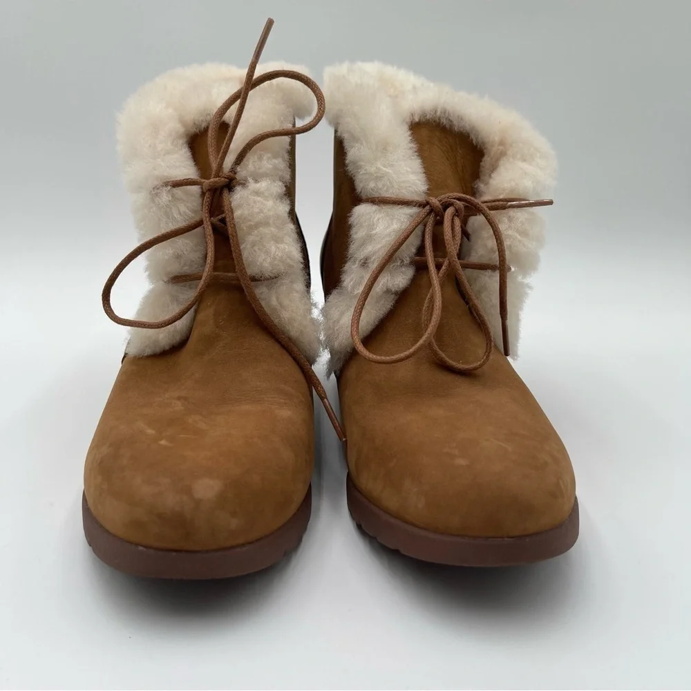 UGG Australia Jeovana Boots Chestnut Suede Waterproof  Wedge Lace Up size 9 - Picture 6 of 16